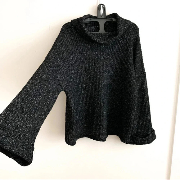 Women’s Chunky Cowl Neck Sweater Gray Knit Boxy Fit Long Sleeve Pullover - Picture 3 of 7